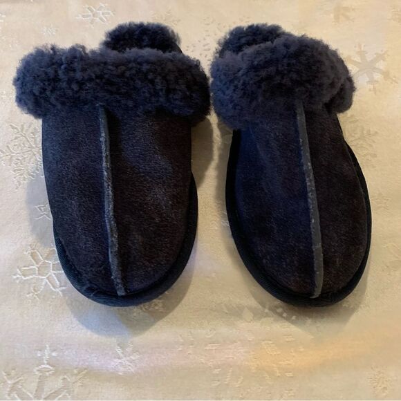 UGG Scuffette Slippers Mules Dark Blue Shearling fluffy toe box 1106872 Sz 6 - Picture 3 of 6